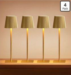 4 Pack Cordless Table Lamps, 6000mAh Rechargeable Battery Operated Desk Lamp,Two Adjustable Heights,Waterproof, Touch Control (Gold)