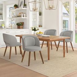 18"H Upholstered Dining Chair with Detachable Pillow, Gray (Set of 4)