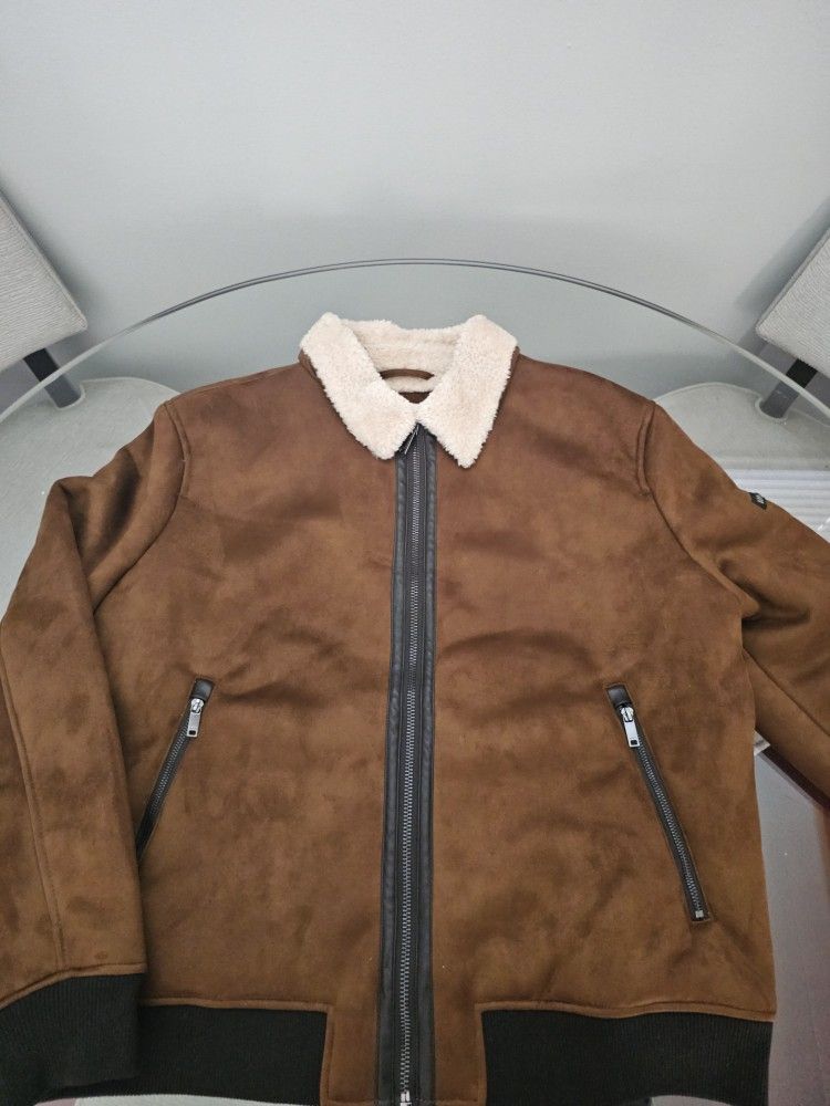 Men's Jacket Dkny Faux Leather Suede Sherpa Xl