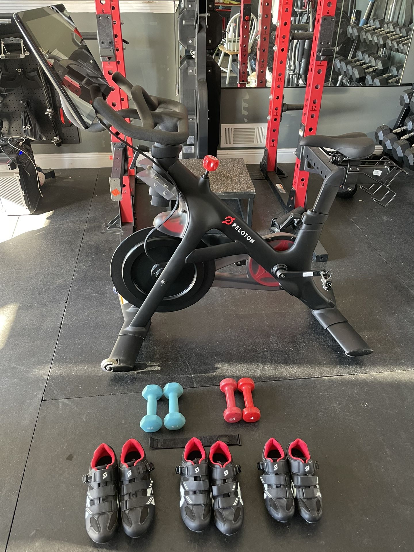 Peloton Exercise Bike with Shoes and Extras