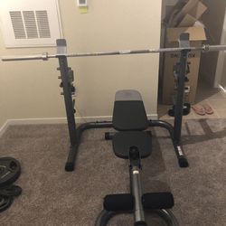 Golds Gym Bench Press Set With Squat Rack (300lb Weights)