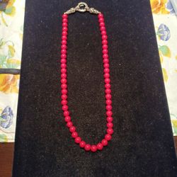 Red Coral Necklace with Sterling Silver Clasp 