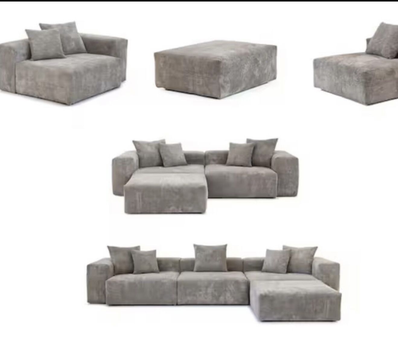 4 Piece Oversized Boneless Corduroy Modern Sectional