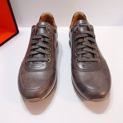 Magnanni For Saks Fifth Avenue Leather Fashion Sneakers Shoes Grey Size 9 SEE THE PHOTOS - RETAIL $398
