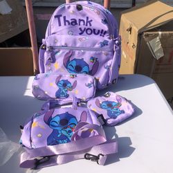 13” purple backpack -stitch toddler size backpack, Plus handbag, cosmetic/pencil bag and wallet.