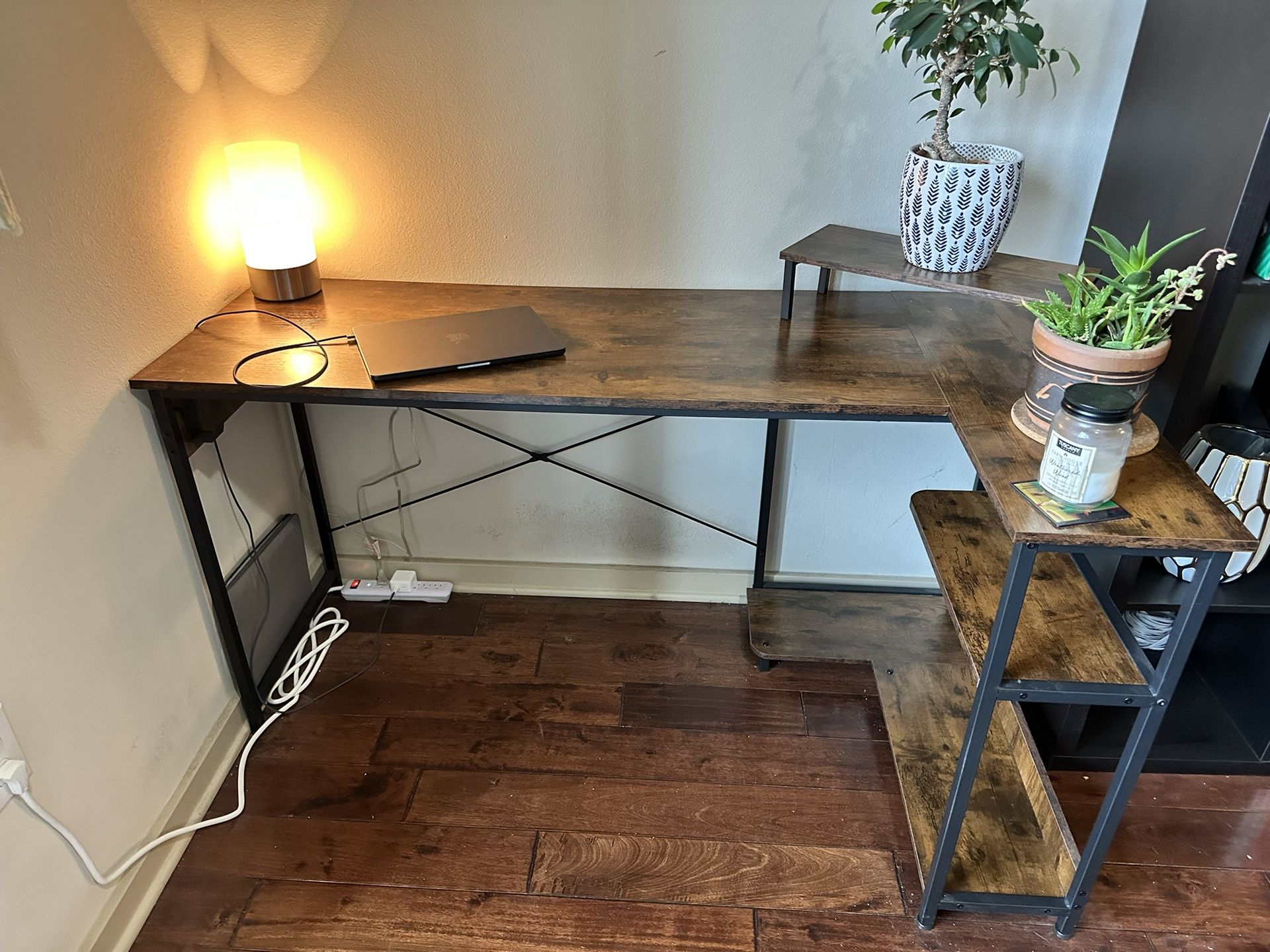 58 inch L-shaped rustic brown computer desk