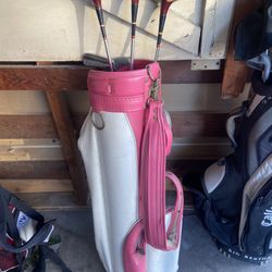 Woman’s leather gulf bag and clubs 