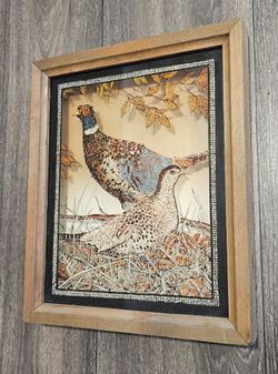 Original Art Animals On Glass 1978 Pheasants Framed $50
