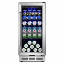 14.96 in. Single Zone 130-Cans Beverage Cooler Fridge in Stainless Steel with LCD Touch Control Panel, Frost-free