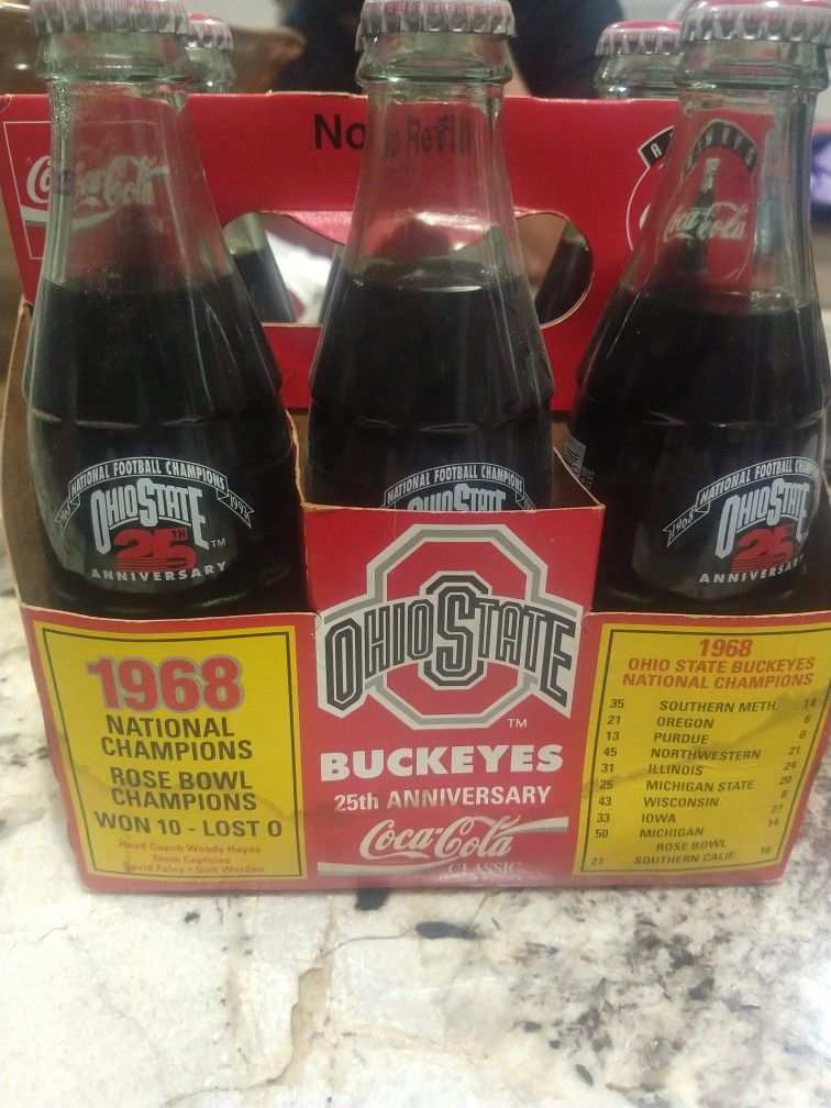 Vintage Coca Cola Six Pack Bottles, Ohio State Buckeyes 25th Anniversary 