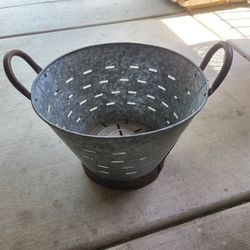Vintage Metal Olive Bucket w/Handles 14"