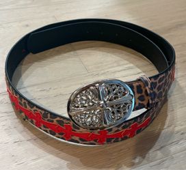 Chrome Hearts Leopard Red Patch Oval Buckle Belt