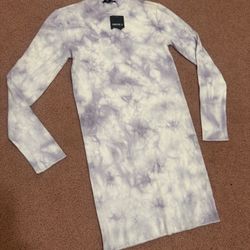 New Medium purple tye dye long sleeve short stretchy boho dress shirt hippy