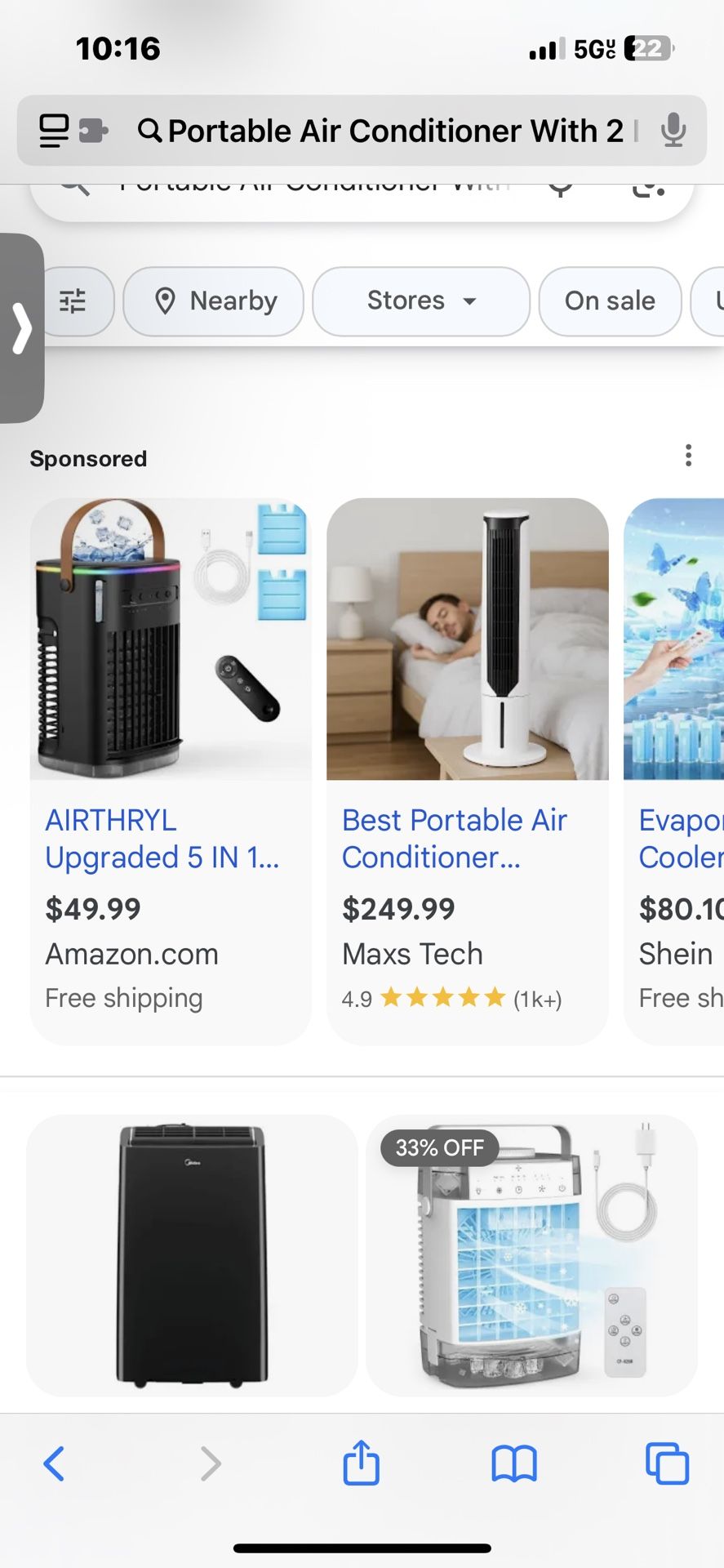 Portable Air Conditioner With 2 Ice Packs, 2 Spray Ports, 1200ml Water Tank, 120°Oscillating, 3 Speeds, Quiet Portable AC Units, 7H Timer, Cooling Fan
