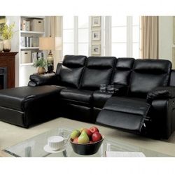 Black Leatherette Recliner Sectional With Cup holders And Storage 