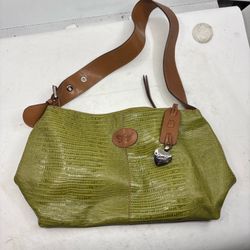 Sharif Studio Women's Shoulder Handbag Purse Green Embossed Leather 14'x8.5'