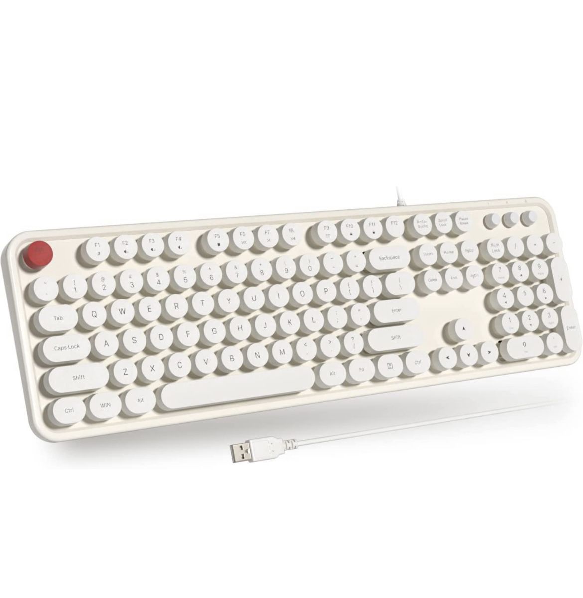 Atelus USB Wired Computer Keyboard - Retro Typewriter Keyboard - Full Size Keyboard with Number Pad for PC Laptop Desktop Windows (Creamy White)