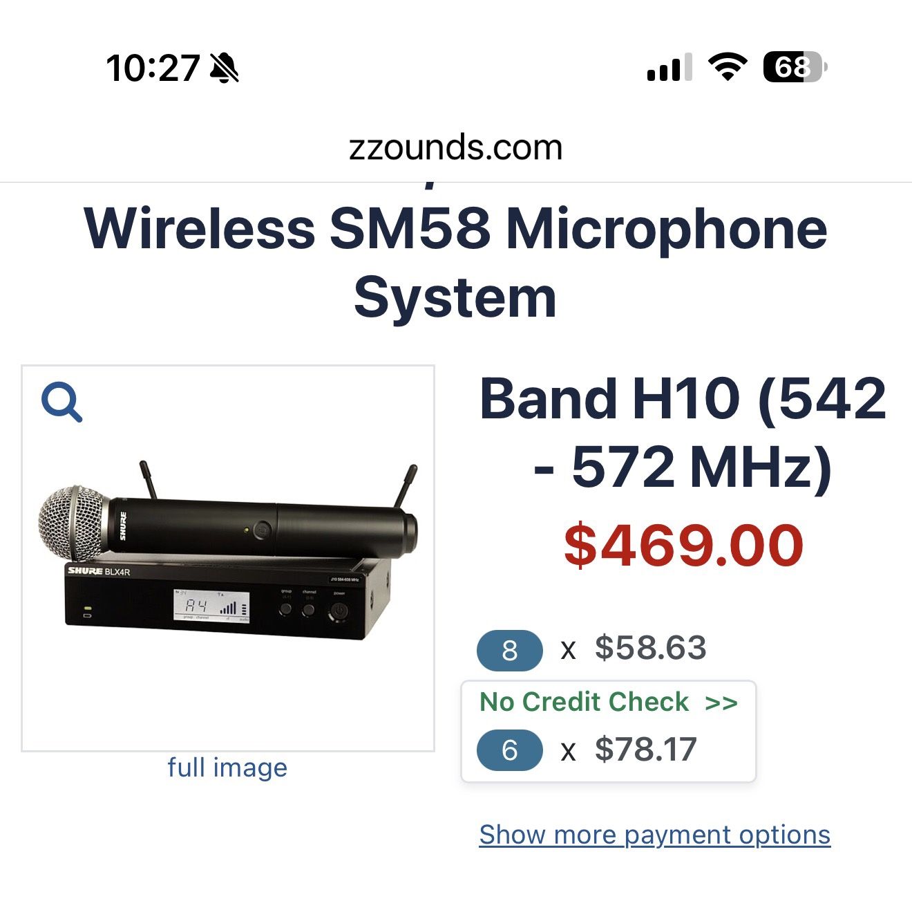 Shure BLX24R/SM58 Wireless Handheld Microphone System