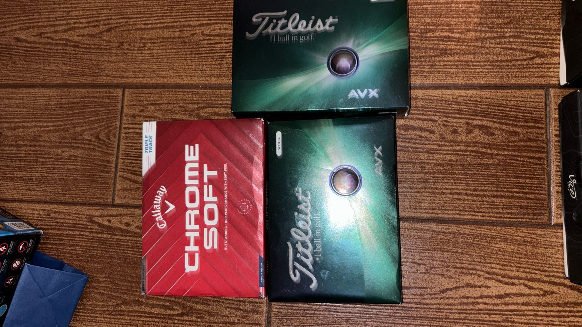 3 Box's Of Premium Top Line, Golf Balls, title list, AVX and chrome soft triple track