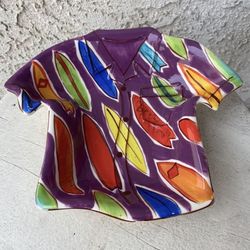 Clay Art Hawaiian T-shirt Tray / Appetizer Dip Bowl Never Used Perfect Condition