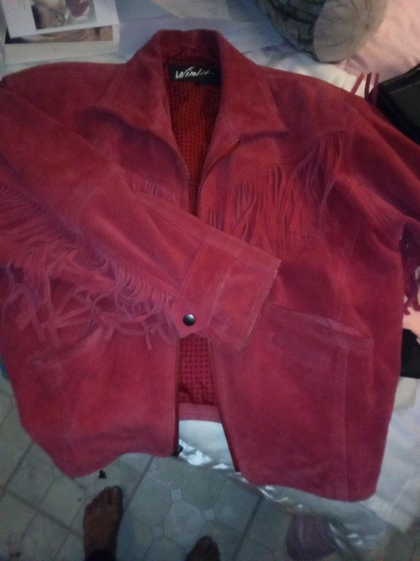 Medium Red Vintage Genuine Suede With Fringe