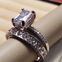 Brand New 2pc Rhinestone Wedding Engagement Band Set, total 4 Carats - size 10 (Lot#3)