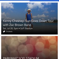 2 Kenny Chesney Zac Brown Floor Seats And Parking Sofi 7/20/24 Sun Goes Down Tour