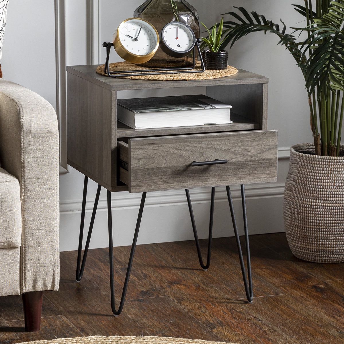 New Nightstand or Side Table - Hairpin 1 Drawer 