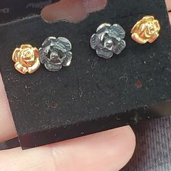 Gold Filled Earrings And Silver Earrings Roses.