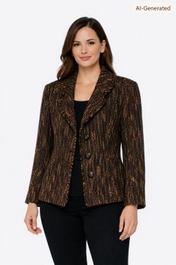 Women’s Brown & Gold Tweed Blazer – Size 16 – CLC – Preowned - Vintage