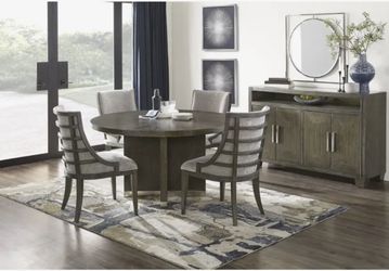 Beautiful 56" Round Gray Wood Dining Set – 4 Chairs (Moving/Downsizing)