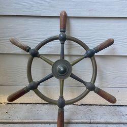 Fishing Poles, Net & Captain Nautical Wheel