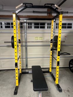 Power Rack Squat Rack with Bench and Barbell
