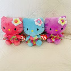 Hawaiian Set Of 3 Vibrant Hello Kitty Plushies 
