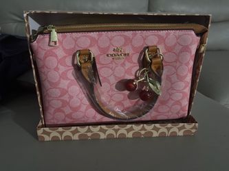 Coach Pink Signature Handbag with Cherry Charm