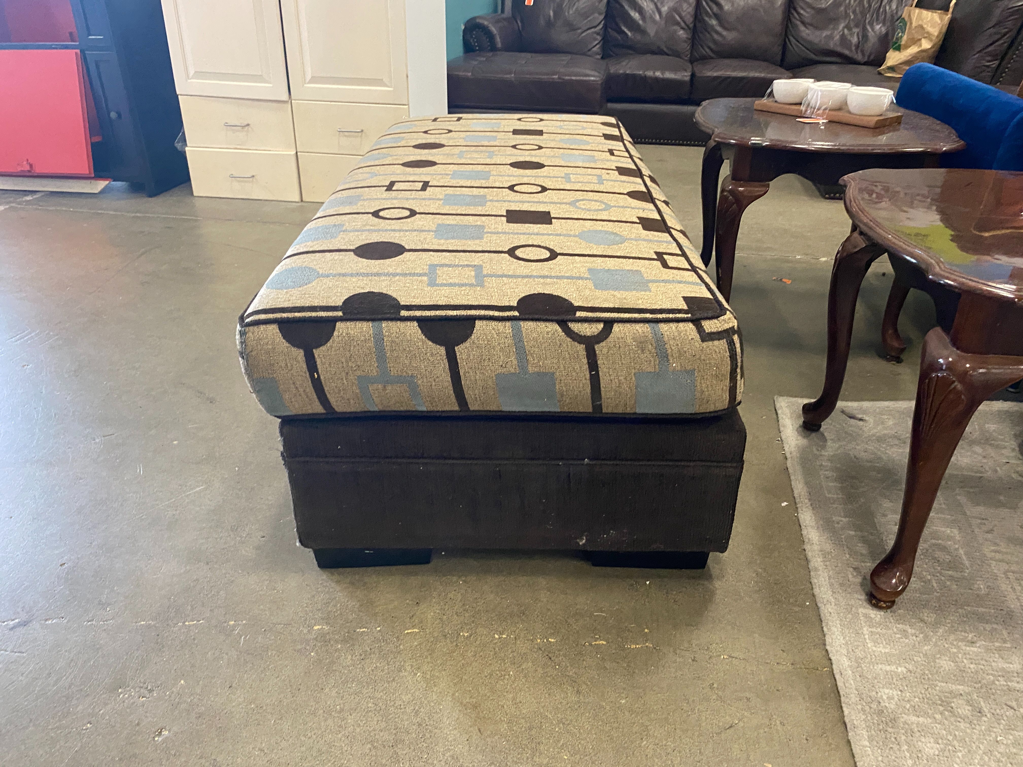 Chocolate and Cream Teal Accented Ottoman