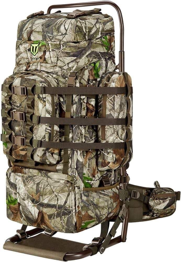 TIDEWE Hunting Backpack 5500cu with Frame and Rain Cover for Bow/Rifle/Pistol