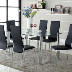 Brand New Black & Chrome 7pc Modern Style Dining Style 