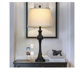28.75" Black Modern Table Lamp with USB A+C Ports