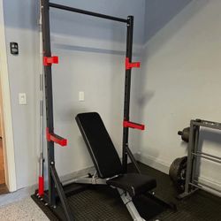 Squat Rack , Adjustable Bench , Weight Bench , Olympic Barbell , Rubber Weights Gym Equipment 