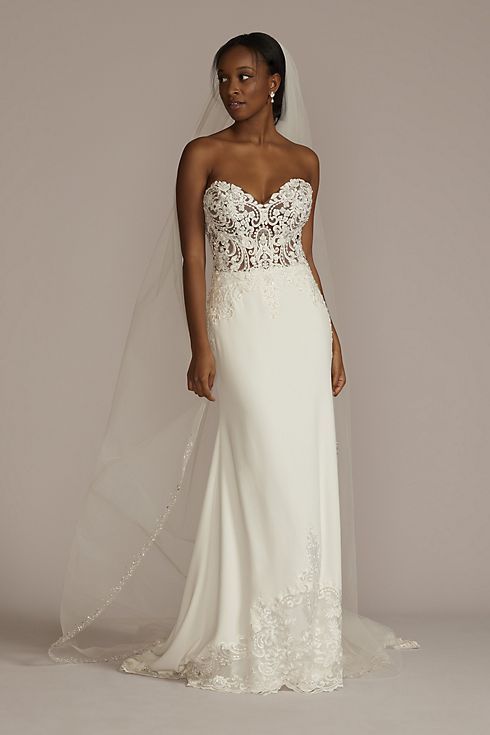 GALINA SIGNATURE lace sheer beaded bodice wedding dress