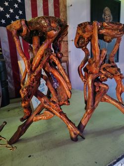 Vintage Chinese Natural Lacquer Finish Tree Root Pedestal