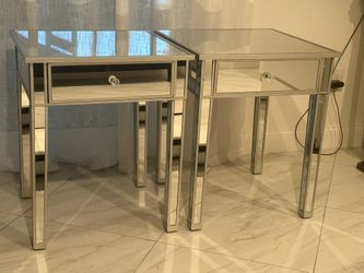 Silver Mirrored Nightstands (2)