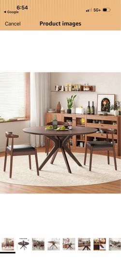 Solid Wood Round Dining Table - 47.2 Inches Kitchen Table for 4-6, Modern Farmhouse, 37 Inch Height (Black + Dark Walnut)