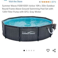 8'x30" Wicker Pool W Pump