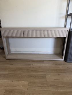 61 inch Long Console Table with 3 Large Drawers, Modern Fluted Sofa Table Behind Couch with Open Storage Shelf, Entryway Table for Living Room, Hallwa
