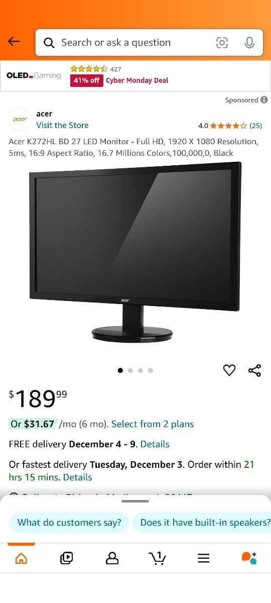Dual 27" Monitors Acer K272HL