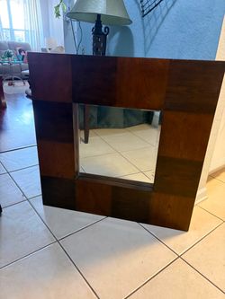 Square Wall Mirror with Wood Frame