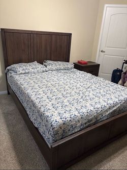 Dark Brown Wood Queen Bed Frame
