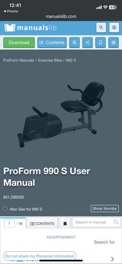PROFORM® Space Saver 990 s Recumbent Exercise Cycle